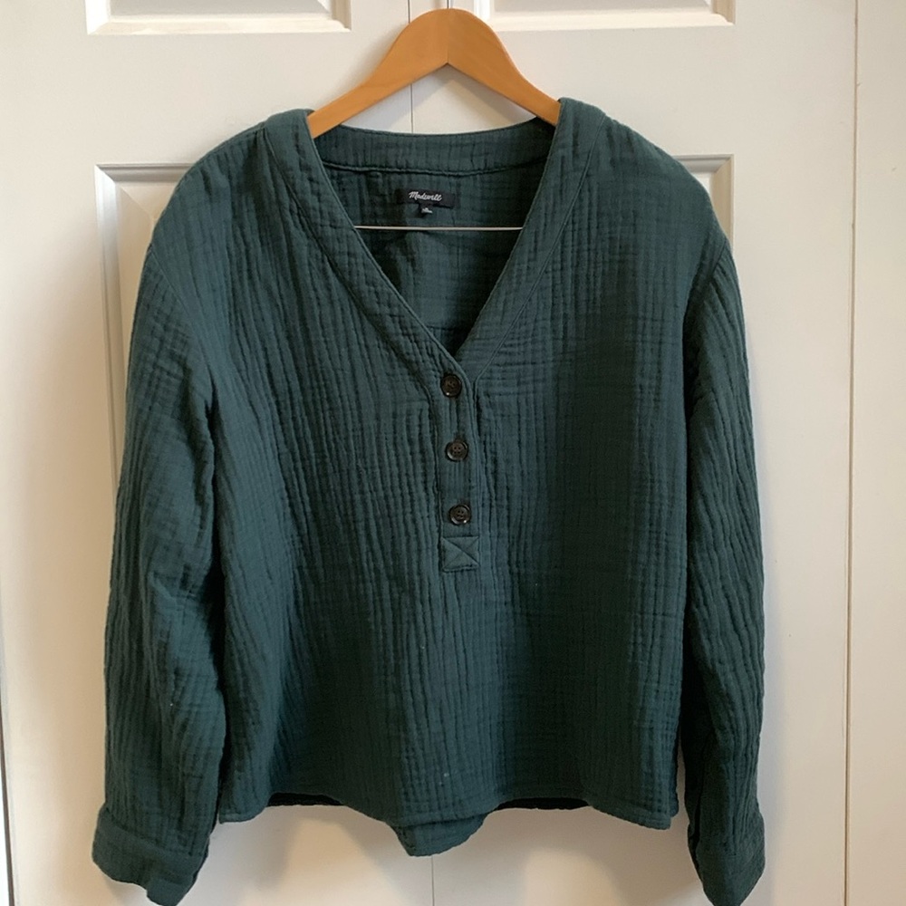 Madewell Cotton long sleeve green top